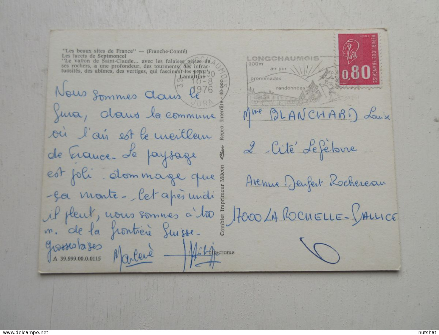 CP CARTE POSTALE JURA FRANCHE COMTE Les LACETS De SEPTMONCEL - Ecrite En 1976    - Autres & Non Classés