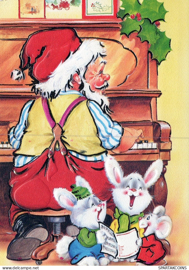 PAPÁ NOEL Animales NAVIDAD Fiesta Vintage Tarjeta Postal CPSM #PAK775.ES - Kerstman