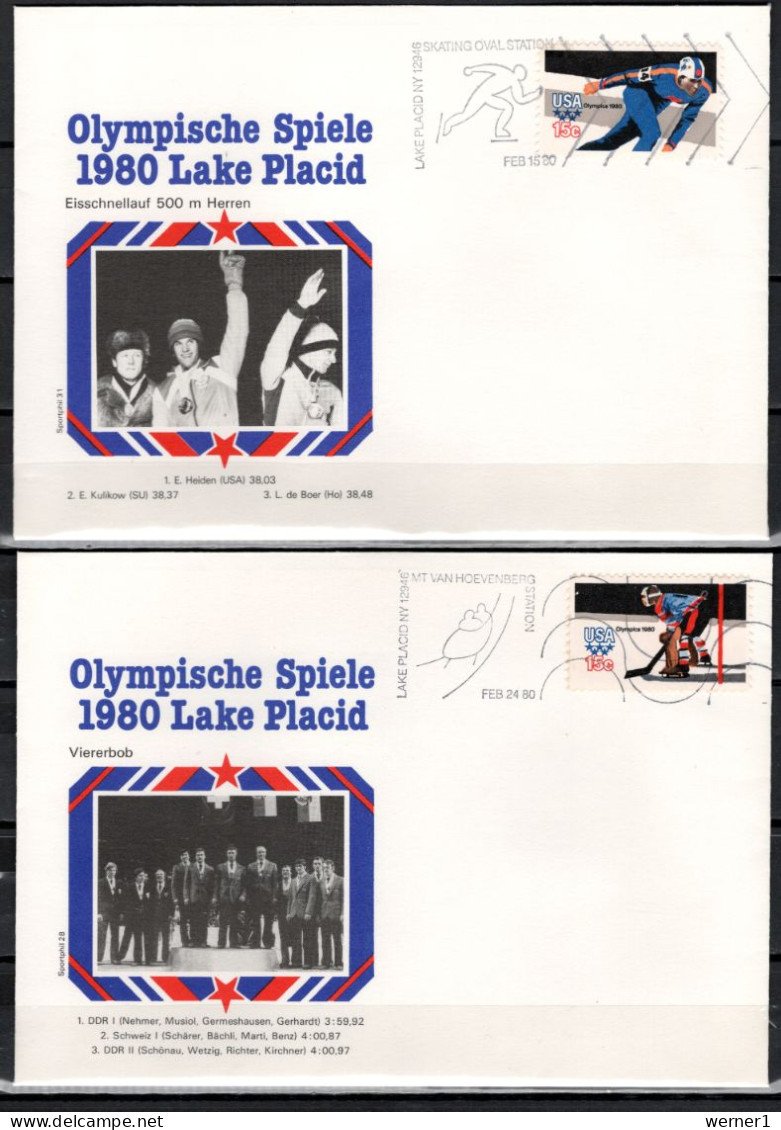 USA 1980 Olympic Games Lake Placid 8 Commemorative Covers Winners - Hiver 1980: Lake Placid