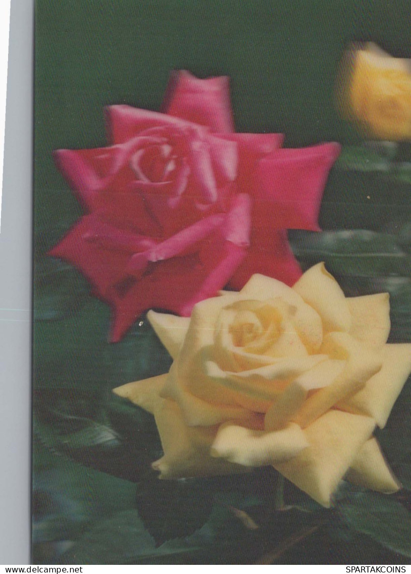 FLOWERS LENTICULAR 3D Vintage Ansichtskarte Postkarte CPSM #PAZ177.DE - Fleurs