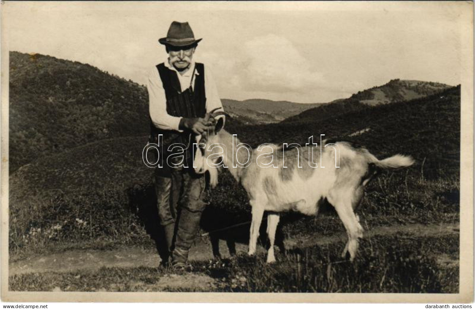 ** T1 Erdély, Transylvania (?); Kecske Pásztor / Goat Herder, Folklore. Photo - Unclassified