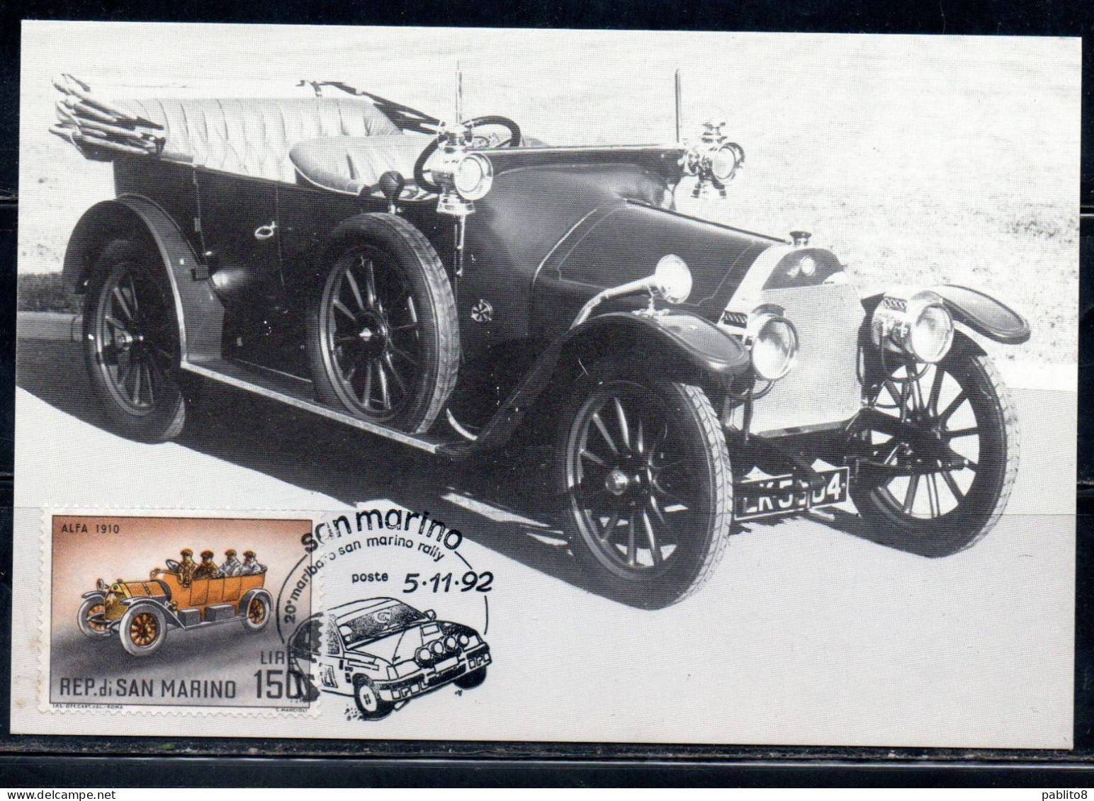 REPUBBLICA DI SAN MARINO 1962 STORIA DELL'AUTOMOBILE 1992 HISTORY CAR LIRE 150 MAXI MAXIMUM CARD CARTOLINA CARTE - FDC