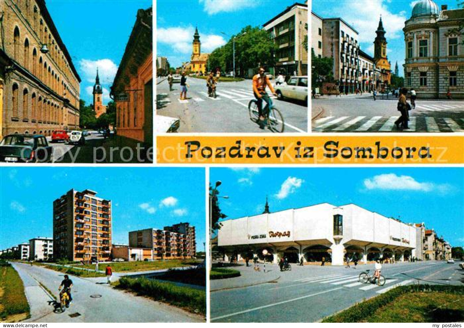 72719386 Sombor Teilansichten Strassenpartie Kirche Hochhaeuser Einkaufszentrum  - Serbien