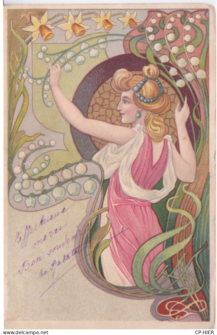 CPA ILLUSTREE -  STYLE ART DECO - ART NOUVEAU - FEMME AVEC FLEURS - CPA PRECURSEUR 1900 - Vor 1900