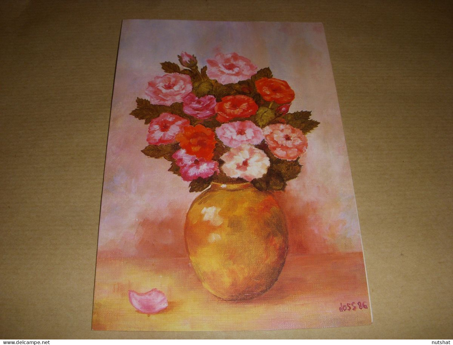 CP CARTE POSTALE TABLEAU BOUQUET ROMANTIQUE PEINT A La BOUCHE - Paintings