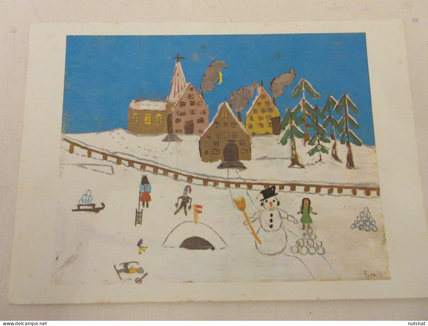 CP CARTE POSTALE TABLEAU AUTRICHE VOEUX EVA 13 ANS BONHOMME De NEIGE - Peintures & Tableaux