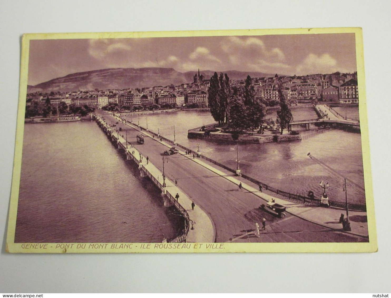 CP CARTE POSTALE SUISSE GENEVE PONT Du MONT BLANC ILE ROUSSEAU - Ecrite En 1932 - Andere & Zonder Classificatie