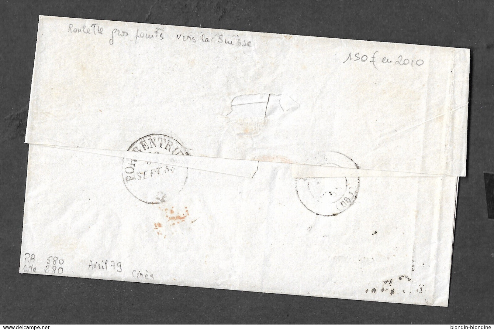 FRANCE YT 16 SUR LETTRE POUR LA SUISSE OBL TB ...ROULEAU DE GROS POINTS...SIGNE - 1849-1876: Klassieke Periode