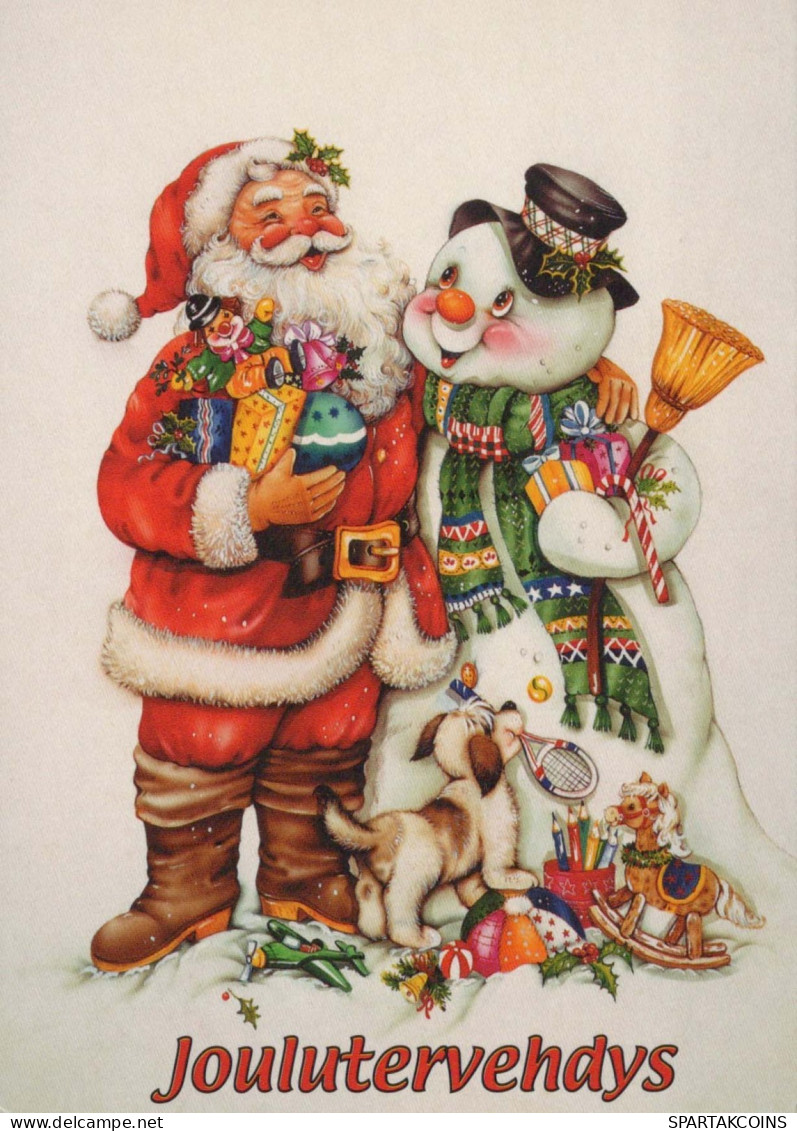 PÈRE NOËL Bonne Année Noël BONHOMME DE NEIGE Vintage Carte Postale CPSM #PAU408.FR - Santa Claus