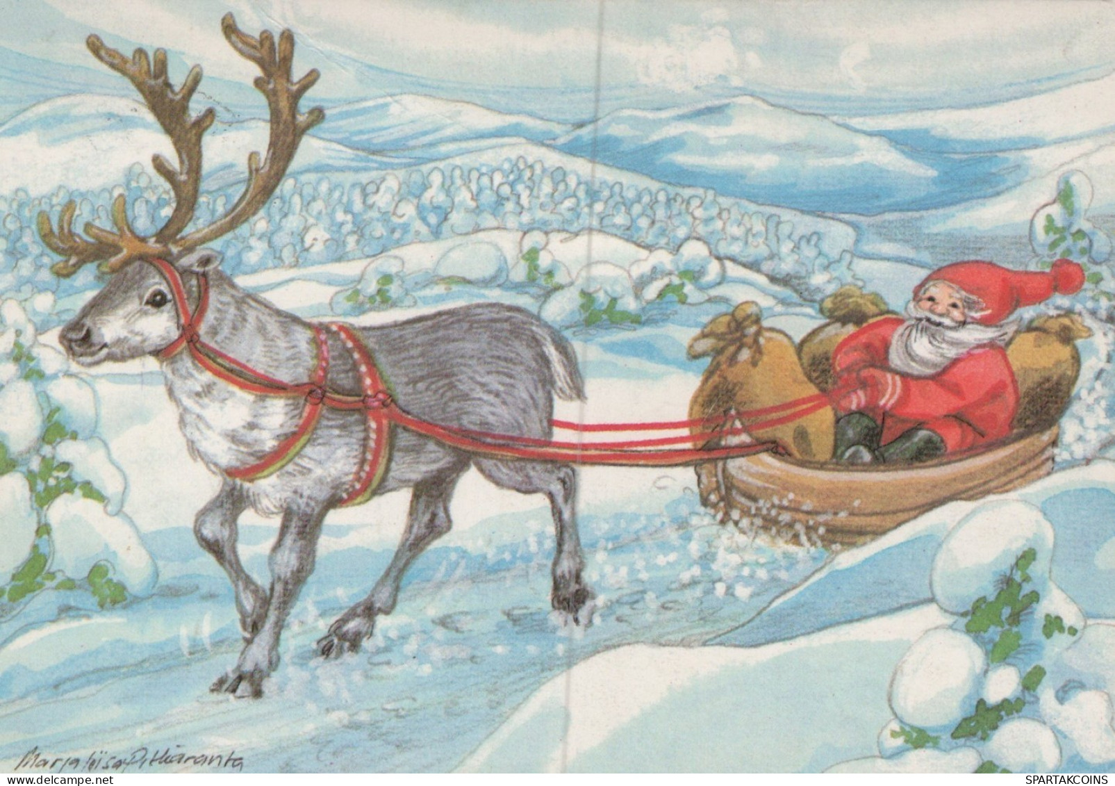 PÈRE NOËL Animaux NOËL Fêtes Voeux Vintage Carte Postale CPSM #PAK991.FR - Santa Claus