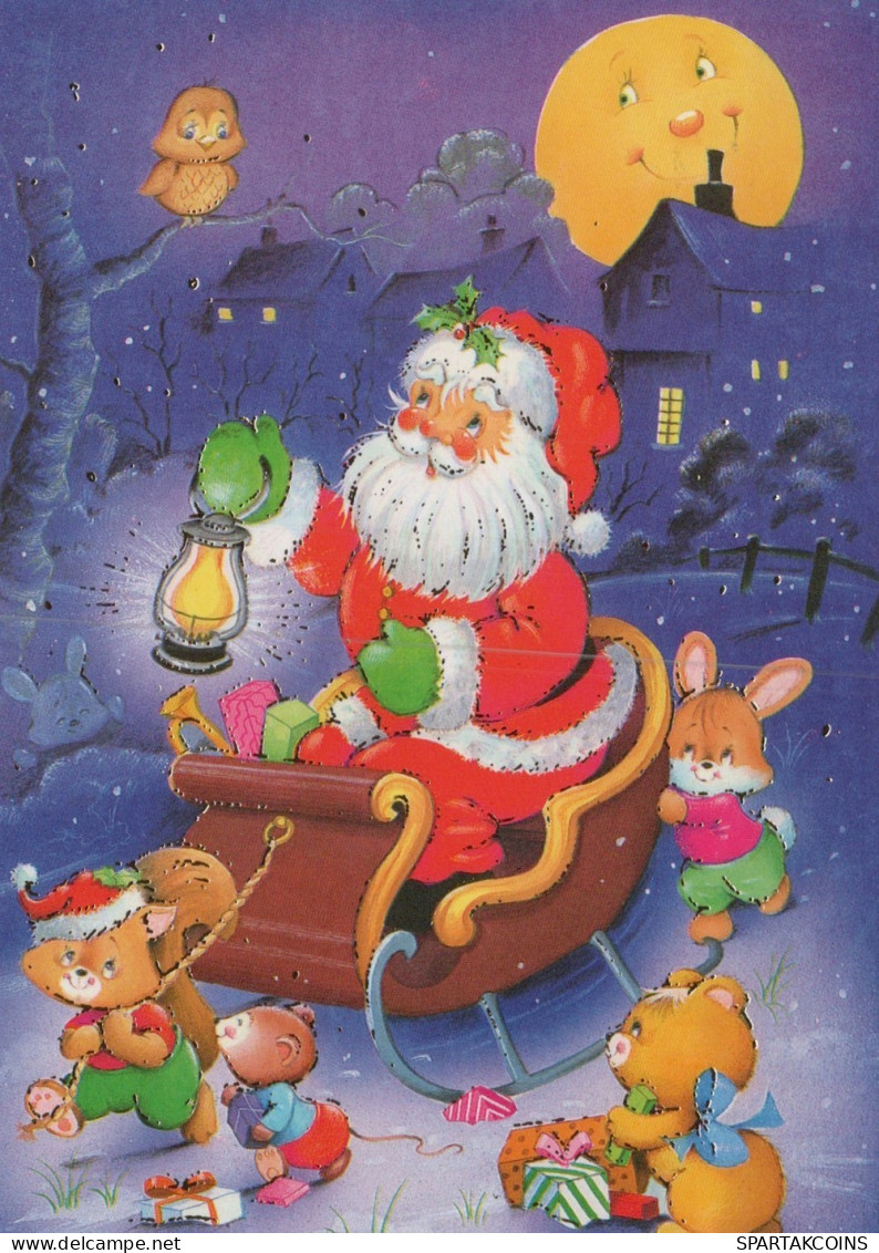 PÈRE NOËL Animaux NOËL Fêtes Voeux Vintage Carte Postale CPSM #PAK711.FR - Santa Claus