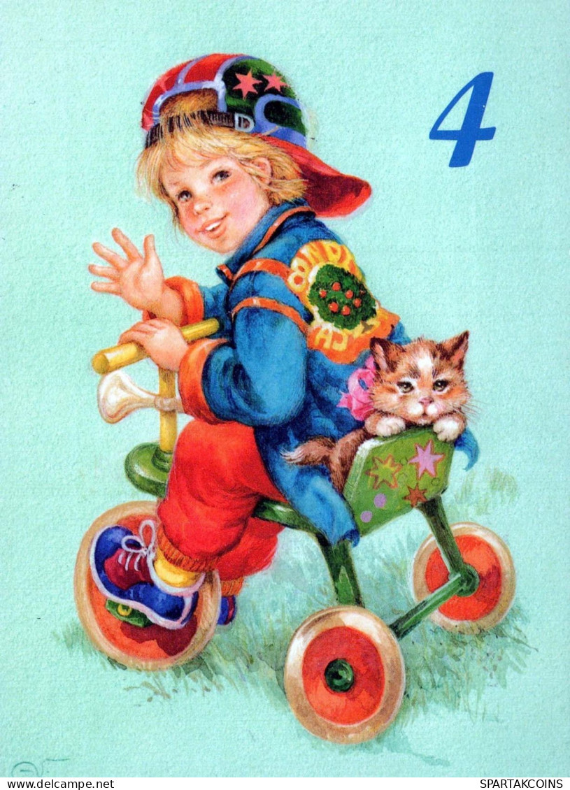 FELIZ CUMPLEAÑOS 4 Año De Edad NIÑO NIÑOS Vintage Tarjeta Postal CPSM #PBT747.ES - Birthday