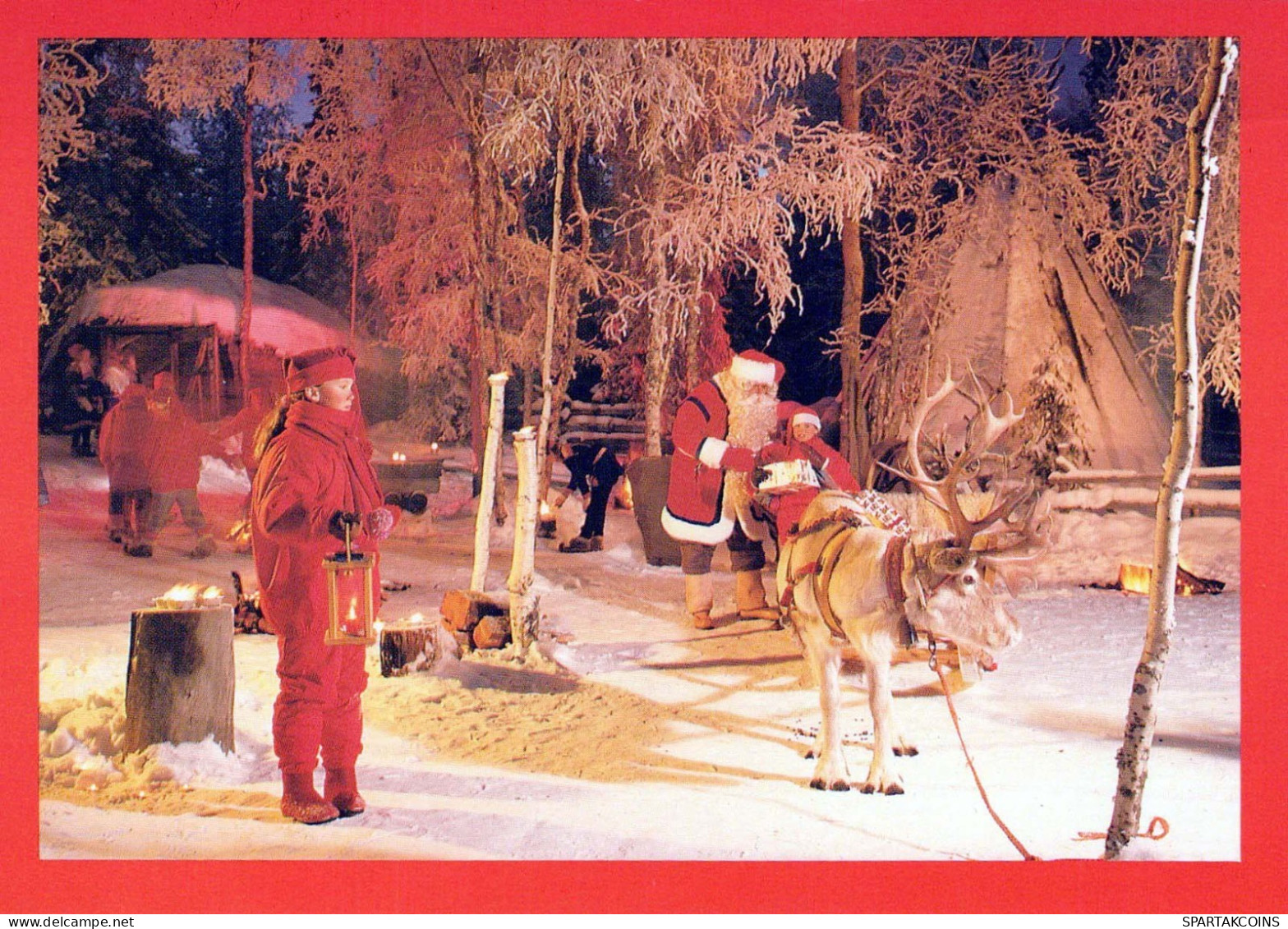 PAPÁ NOEL Feliz Año Navidad CIERVOS Vintage Tarjeta Postal CPSM #PBB188.ES - Kerstman