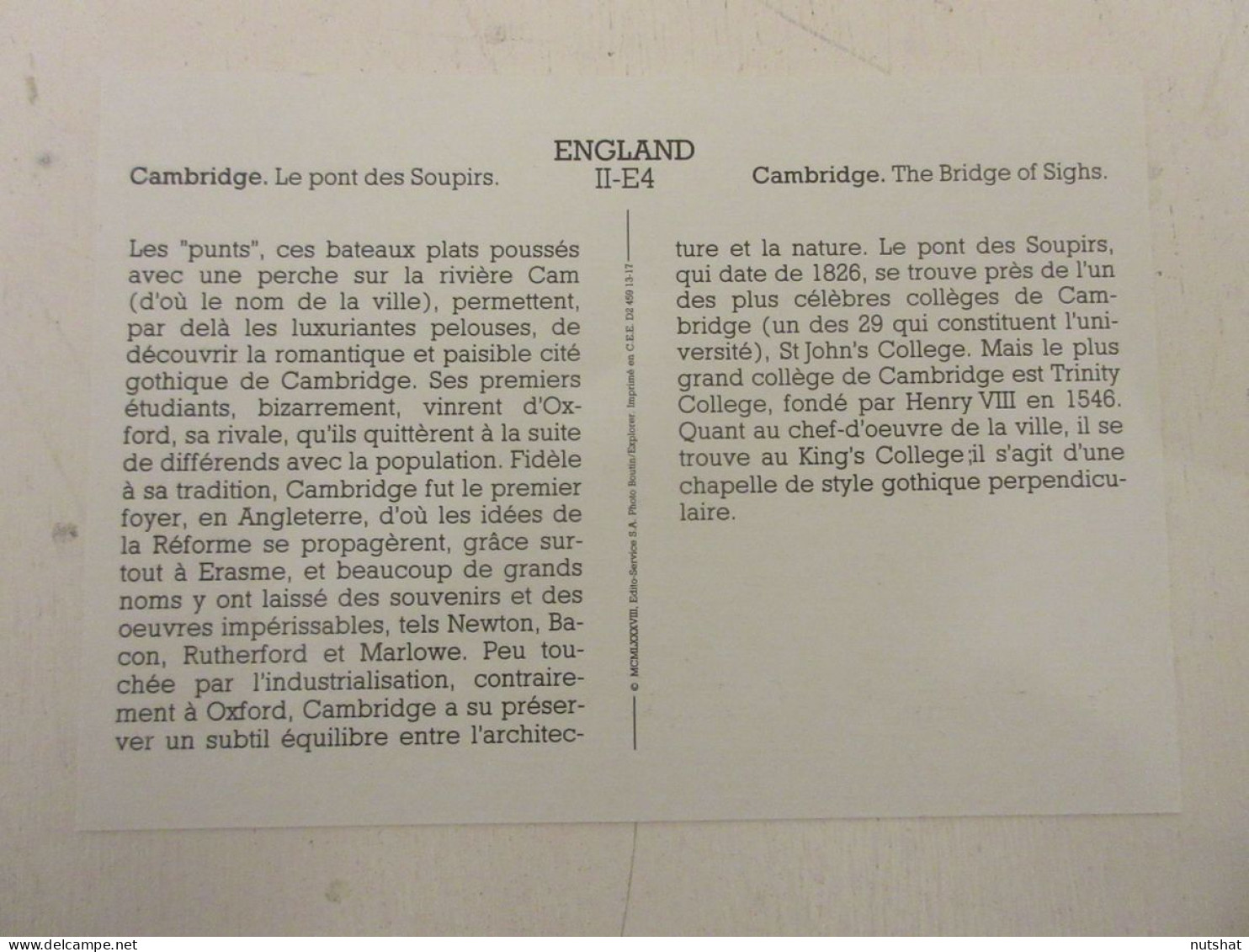 CP CARTE 02-E04 ANGLETERRE CAMBRIDGE Le PONT Des SOUPIRS 1826 - Cambridge
