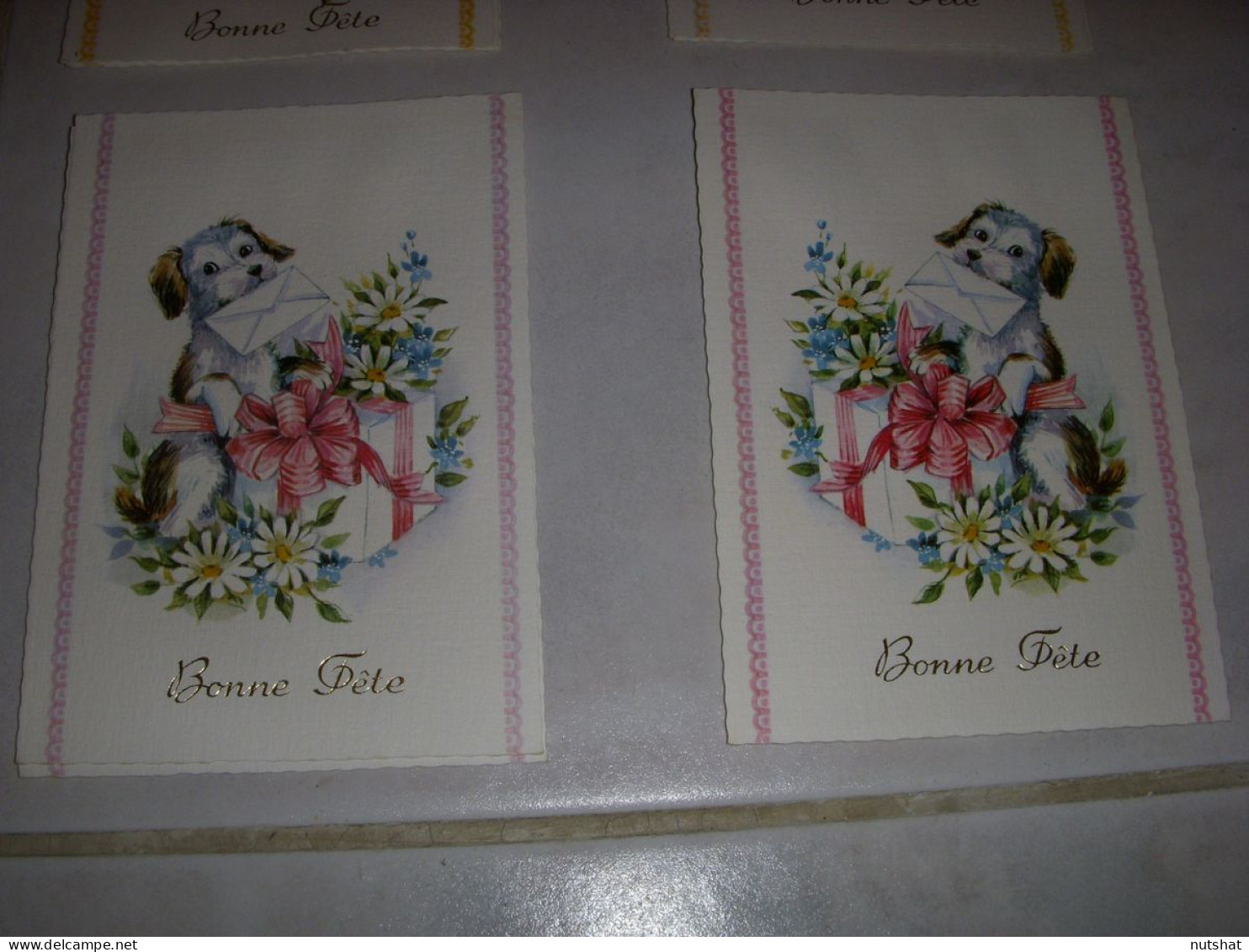 Lot De 4 CP CARTE POSTALE BONNE FETE PANIER De FLEURS Et CHIENS - Vierge - Sonstige & Ohne Zuordnung