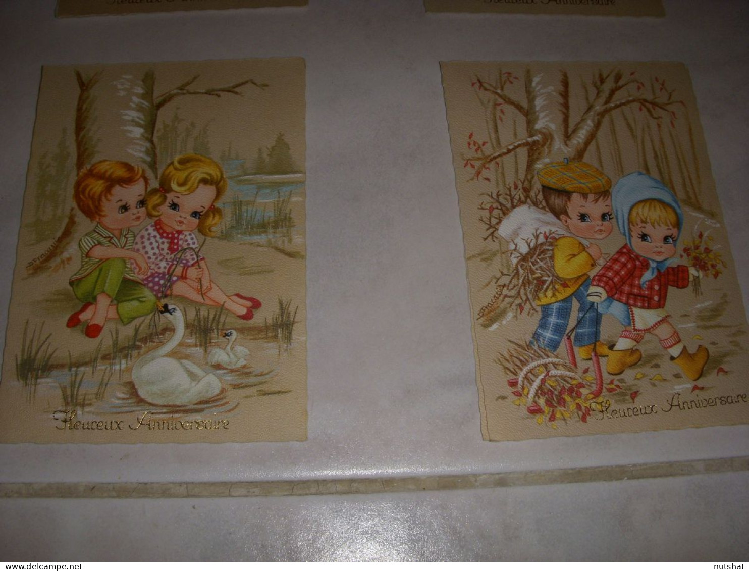 Lot De 4 CP CARTE POSTALE ANNIVERSAIRE TYPE POULBOT 2 ENFANTS - Vierge - Verjaardag