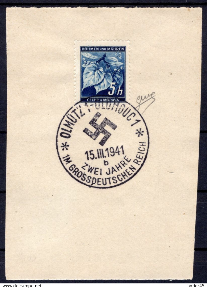 1941 15 MAR 5H  CON OTTIMA CENTRATURA  FRANCOBOLLO DI BOEMIA E MORAVIA APPLICATO SU FOGLIETTO CON BELL'ANNULLO OLOMOUC 1 - Briefe U. Dokumente