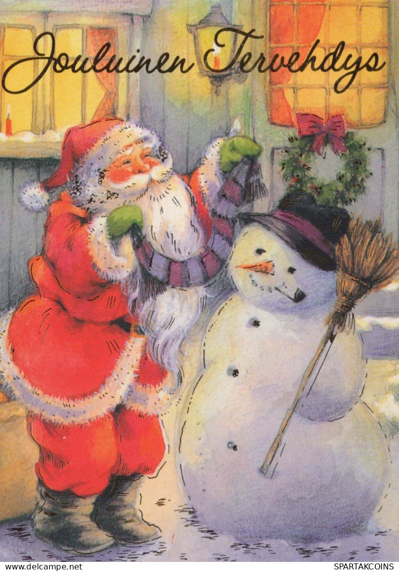 SANTA CLAUS Happy New Year Christmas SNOWMAN Vintage Postcard CPSM #PAU406.GB - Santa Claus