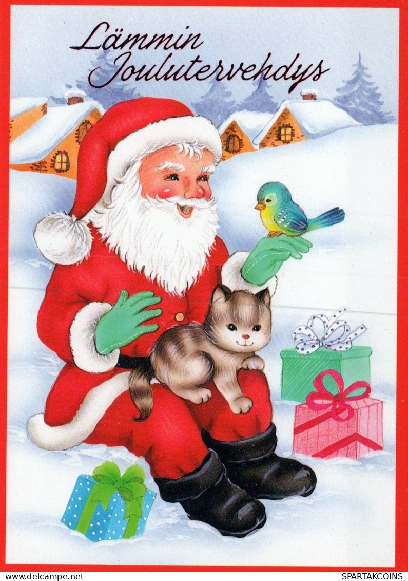 SANTA CLAUS ANIMALS CHRISTMAS Holidays Vintage Postcard CPSM #PAK647.GB - Santa Claus