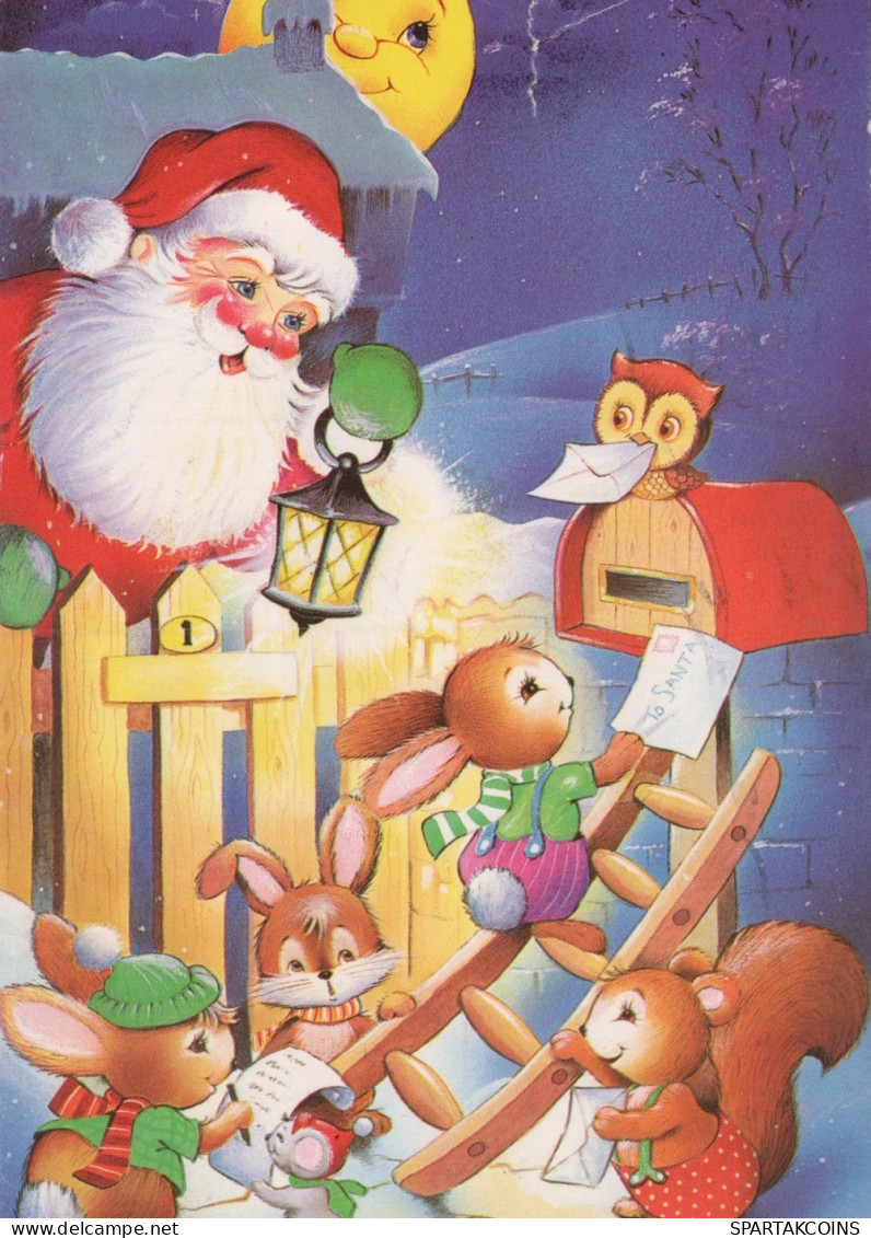 SANTA CLAUS ANIMALS CHRISTMAS Holidays Vintage Postcard CPSM #PAK511.GB - Santa Claus