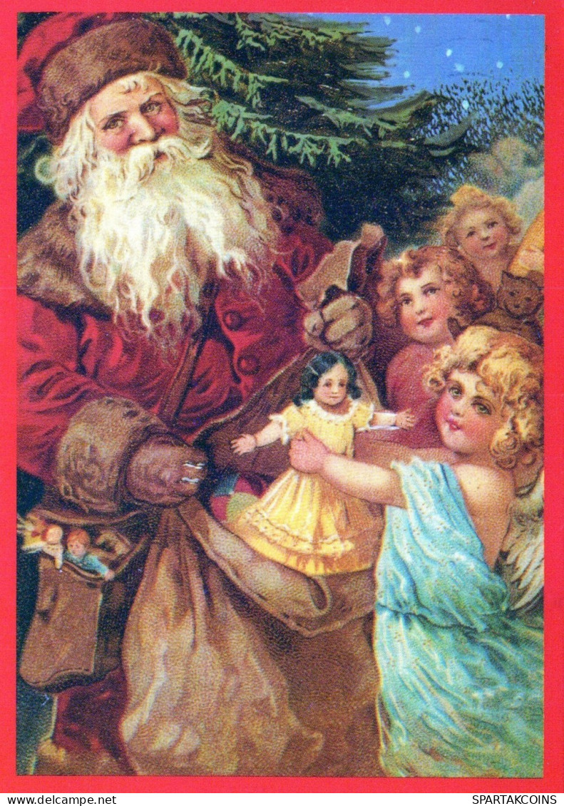 SANTA CLAUS ANGELS CHRISTMAS Holidays Vintage Postcard CPSM #PAK383.GB - Kerstman