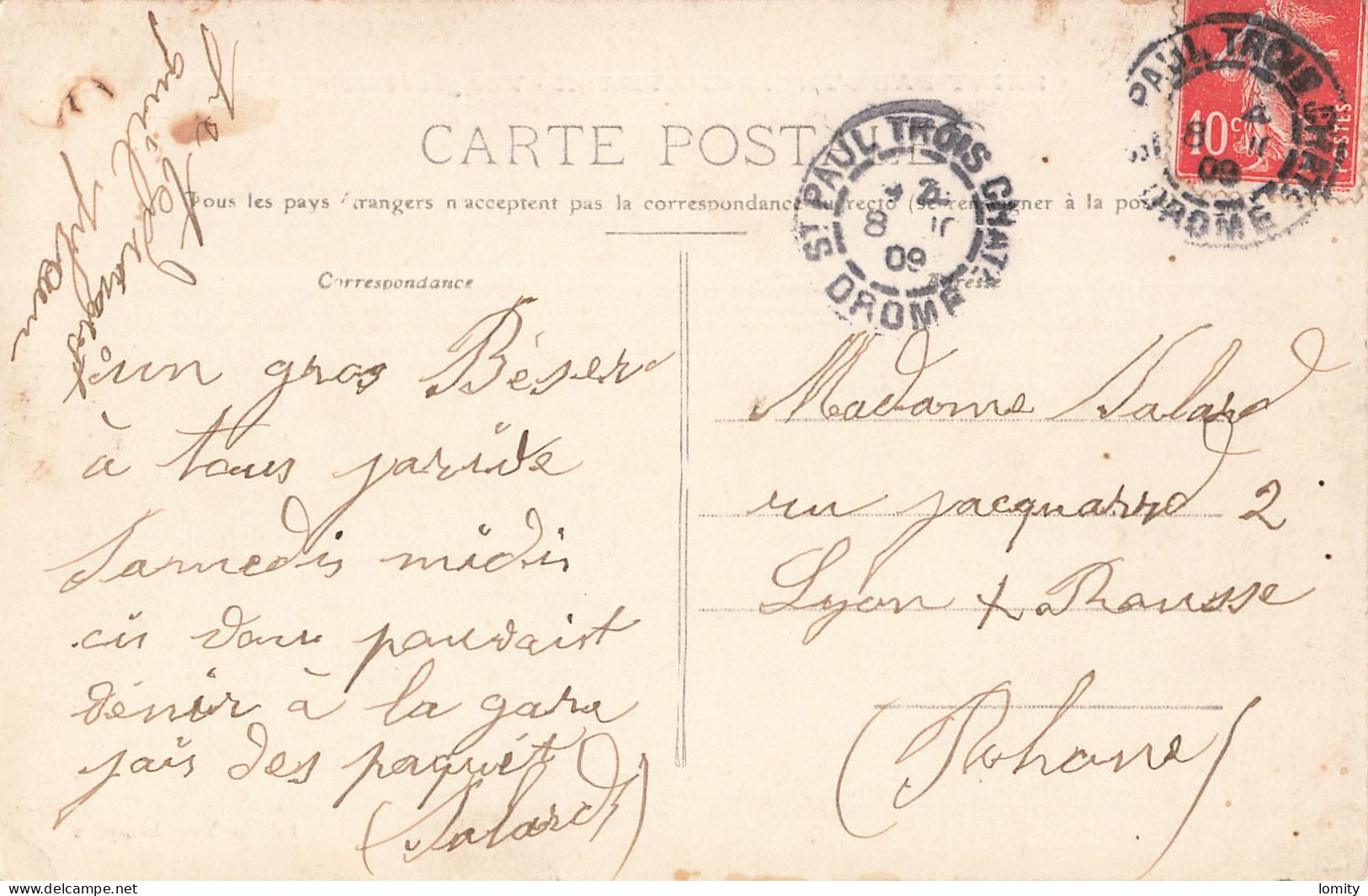 26 Saint Paul Trois Chateaux Vue Générale CPA Cachet 1909 - Otros & Sin Clasificación