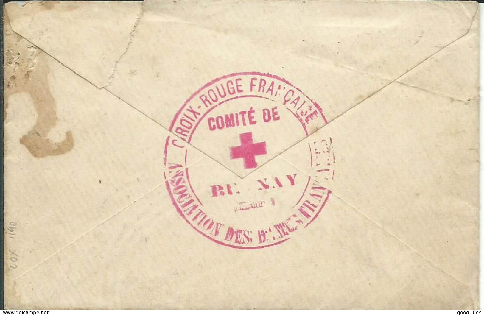 FRANCE  LETTRE FM : BERNAY ( EURE ) POUR MAUBOURGUET ( HAUTES PYRENEES ) + CACHET CROIX ROUGE DE 1915 LETTRE COVER - Guerra Del 1914-18