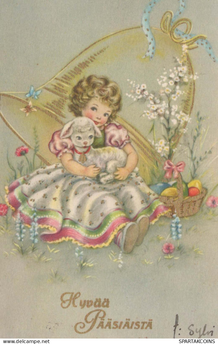 PÂQUES ENFANTS ŒUF Vintage Carte Postale CPA #PKE371.FR - Easter