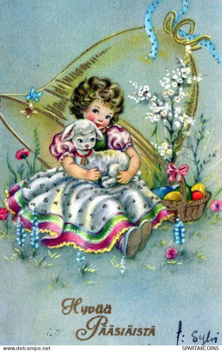 PÂQUES ENFANTS ŒUF Vintage Carte Postale CPA #PKE371.FR - Easter