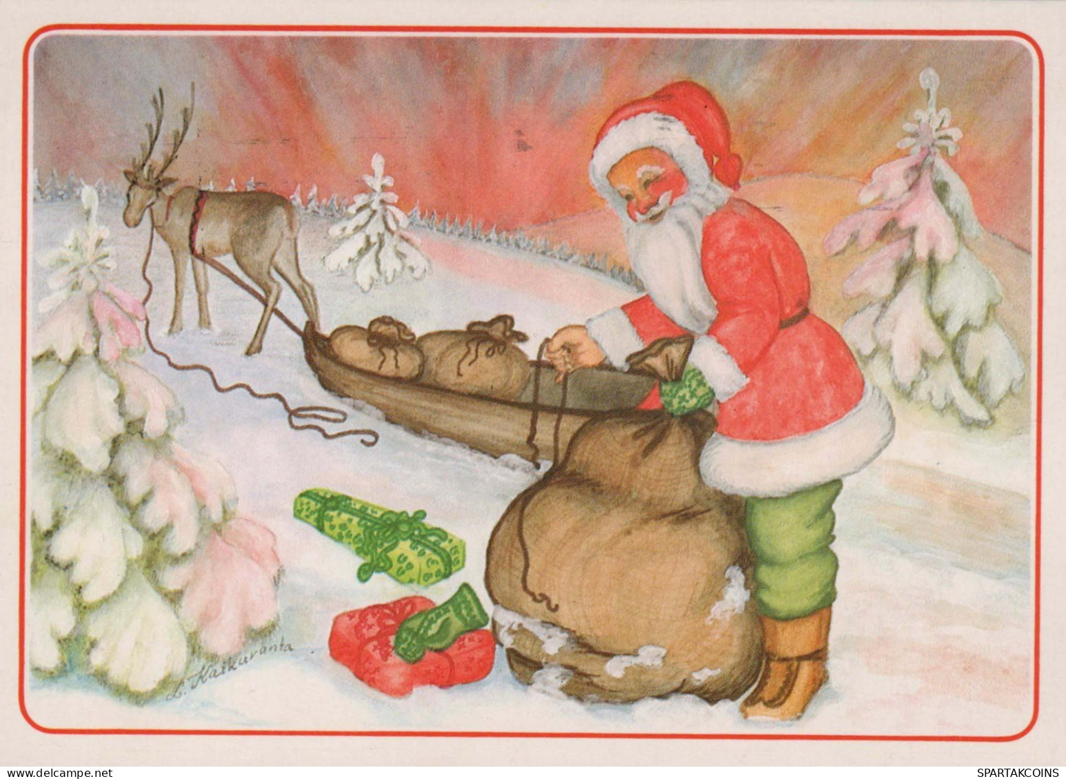 PÈRE NOËL Bonne Année Noël CERF Vintage Carte Postale CPSM #PBB189.FR - Santa Claus