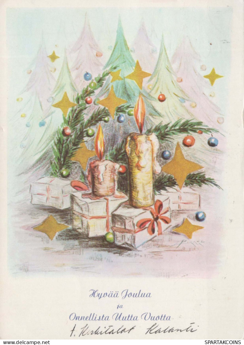 Bonne Année Noël BOUGIE Vintage Carte Postale CPSM #PAZ419.FR - Nouvel An