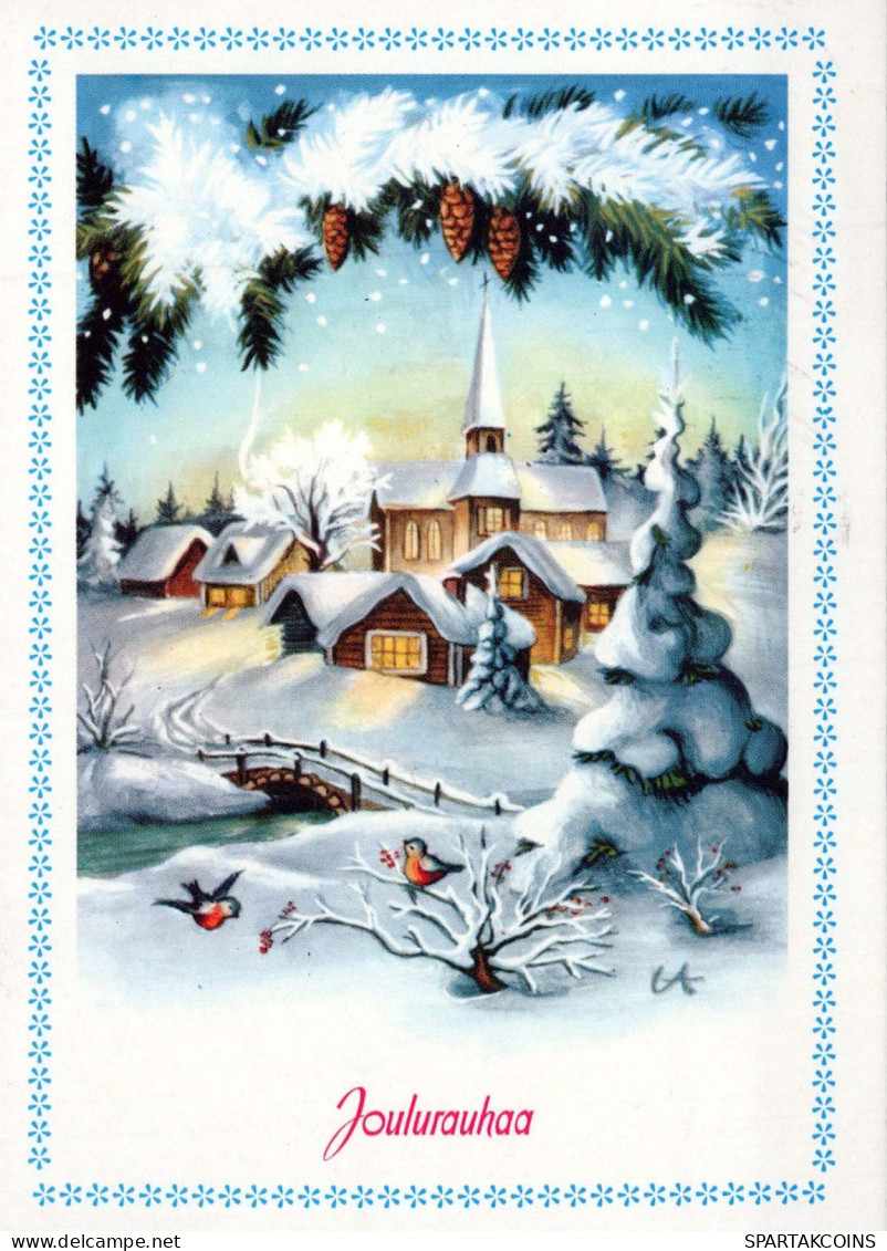 Bonne Année Noël ÉGLISE Vintage Carte Postale CPSM #PAY378.FR - Nouvel An