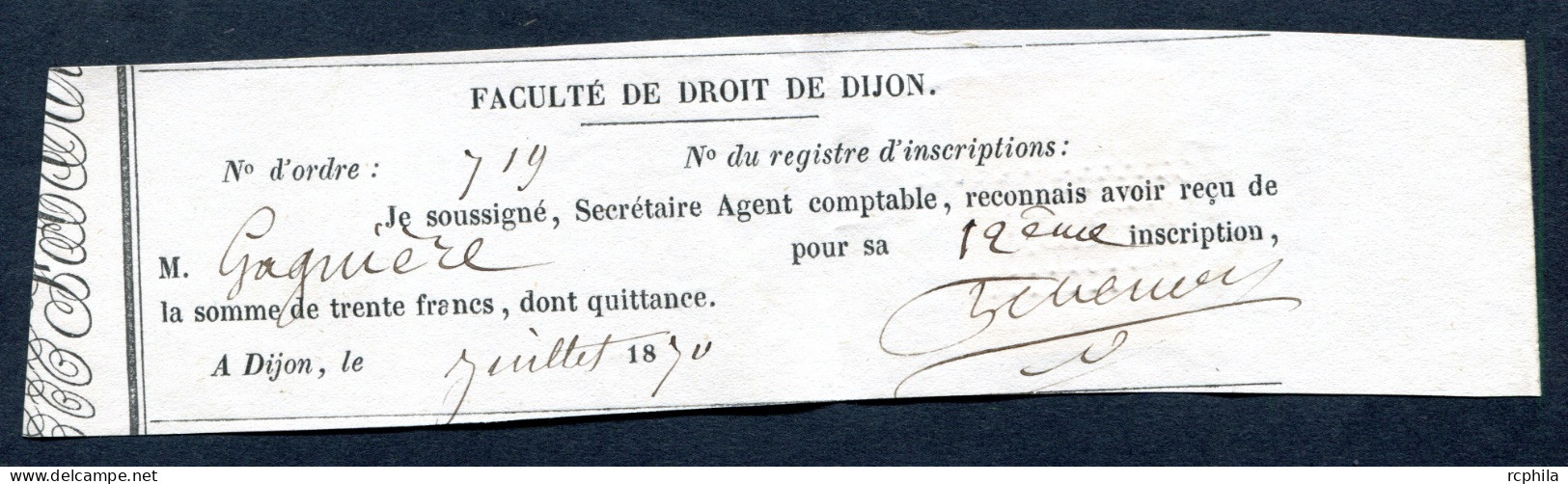 RC 27646 FRANCE 1870 - 20c TIMBRE FISCAL DE DIMENSION SUR DOCUMENT DE LA FACULTÉ DE DIJON - Cartas & Documentos