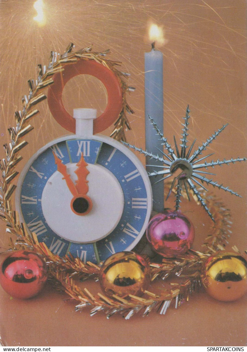 Buon Anno Natale OROLOGIO DA TAVOLO Vintage Cartolina CPSM #PAT763.IT - Nouvel An