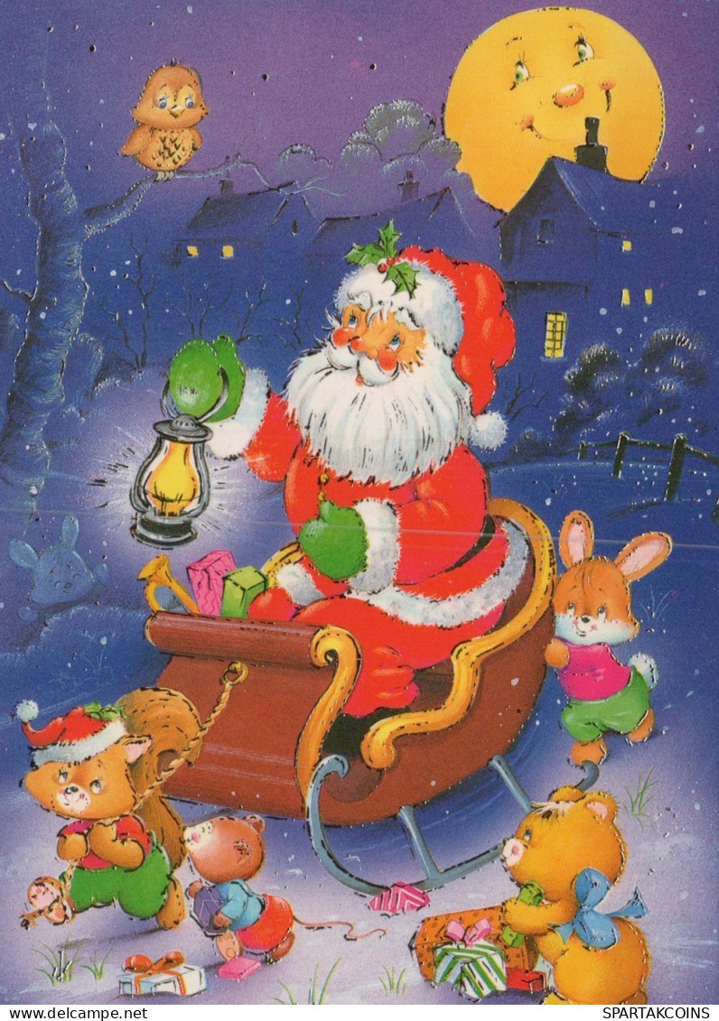 BABBO NATALE Animale Natale Vintage Cartolina CPSM #PAK713.IT - Santa Claus