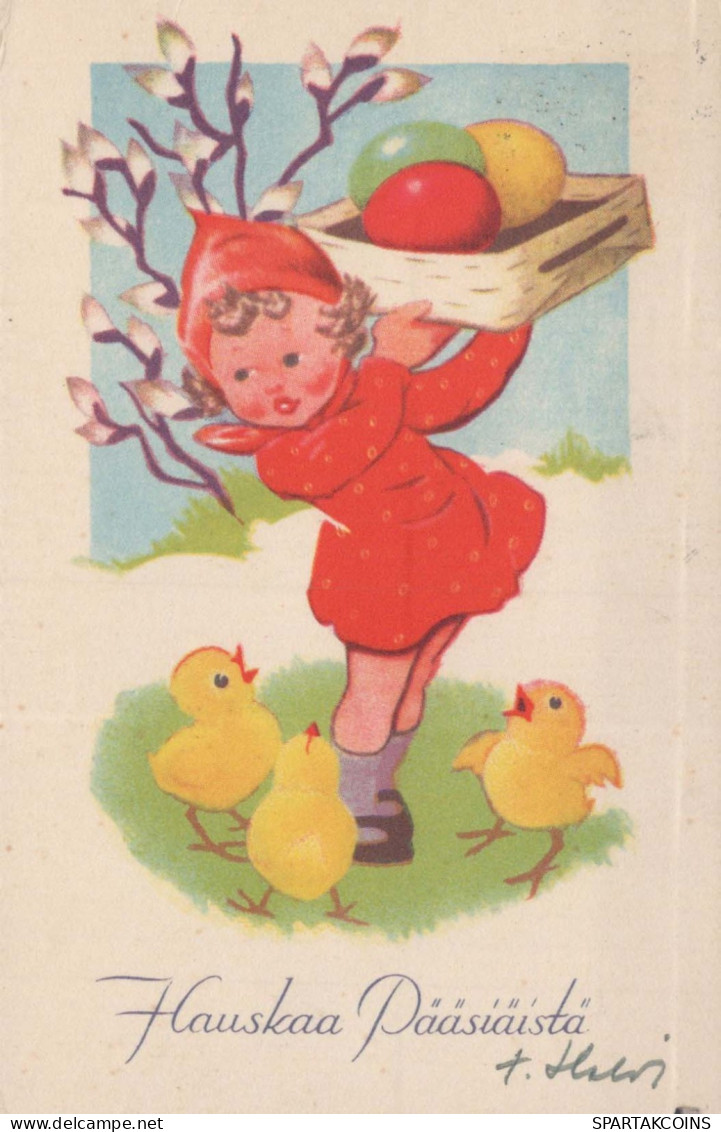 EASTER CHILDREN CHICKEN EGG Vintage Postcard CPA #PKE306.GB - Pâques