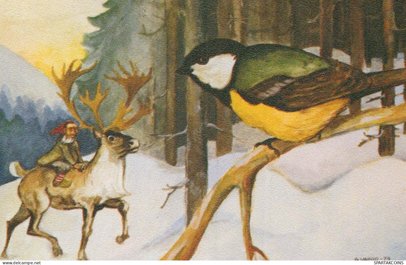 Happy New Year Christmas DEER BIRD GNOME Vintage Postcard CPA #PKE050.GB - Neujahr