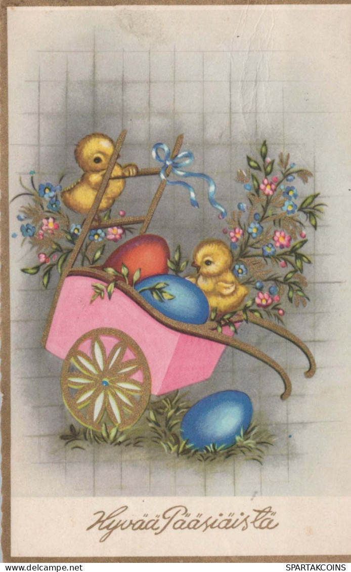 EASTER CHICKEN EGG Vintage Postcard CPA #PKE115.GB - Pâques