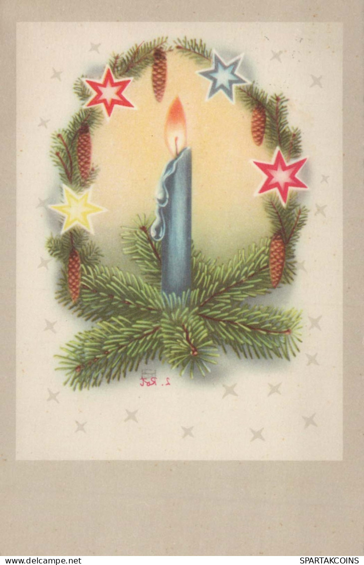 Happy New Year Christmas CANDLE Vintage Postcard CPSMPF #PKD171.GB - Nouvel An