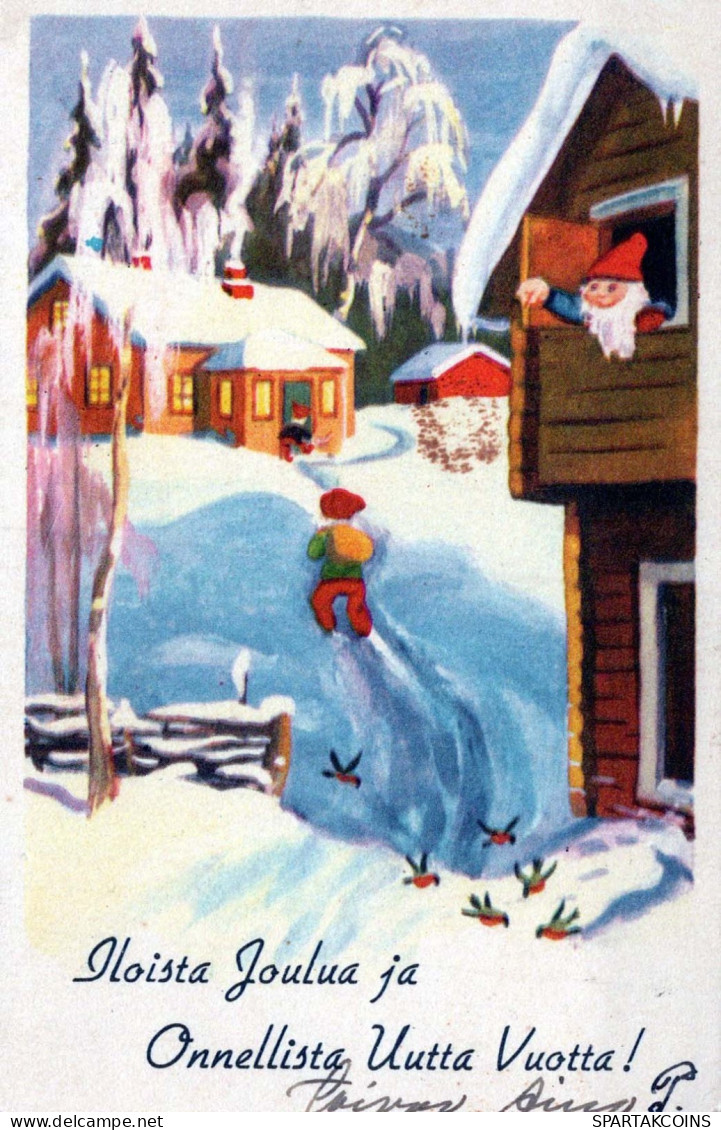 Happy New Year Christmas GNOME Vintage Postcard CPSMPF #PKD356.GB - Nouvel An