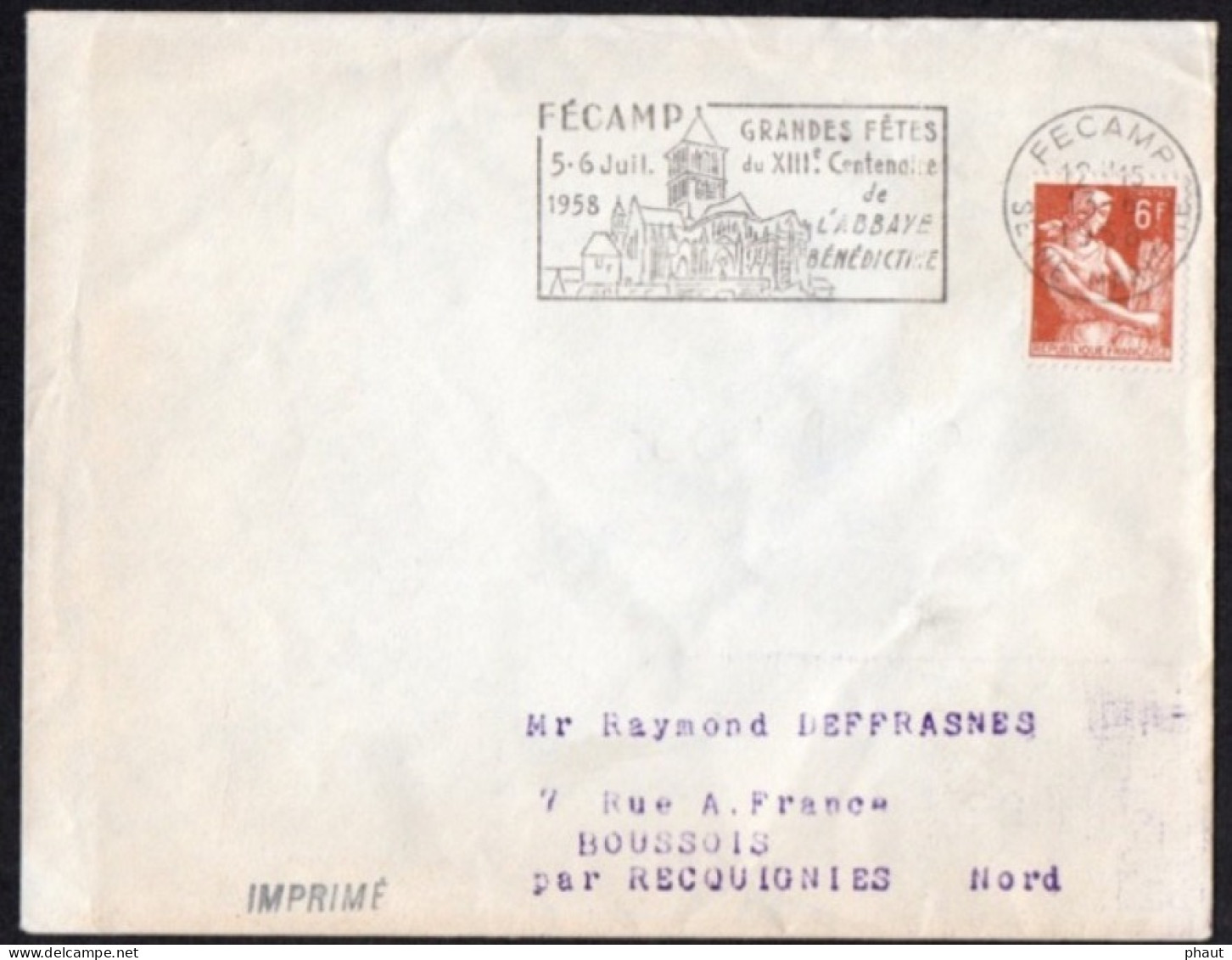 Sécap Illustré FECAMP Abbaye Bénédictine  Sur Lettre SCOTEM - 1921-1960: Modern Tijdperk