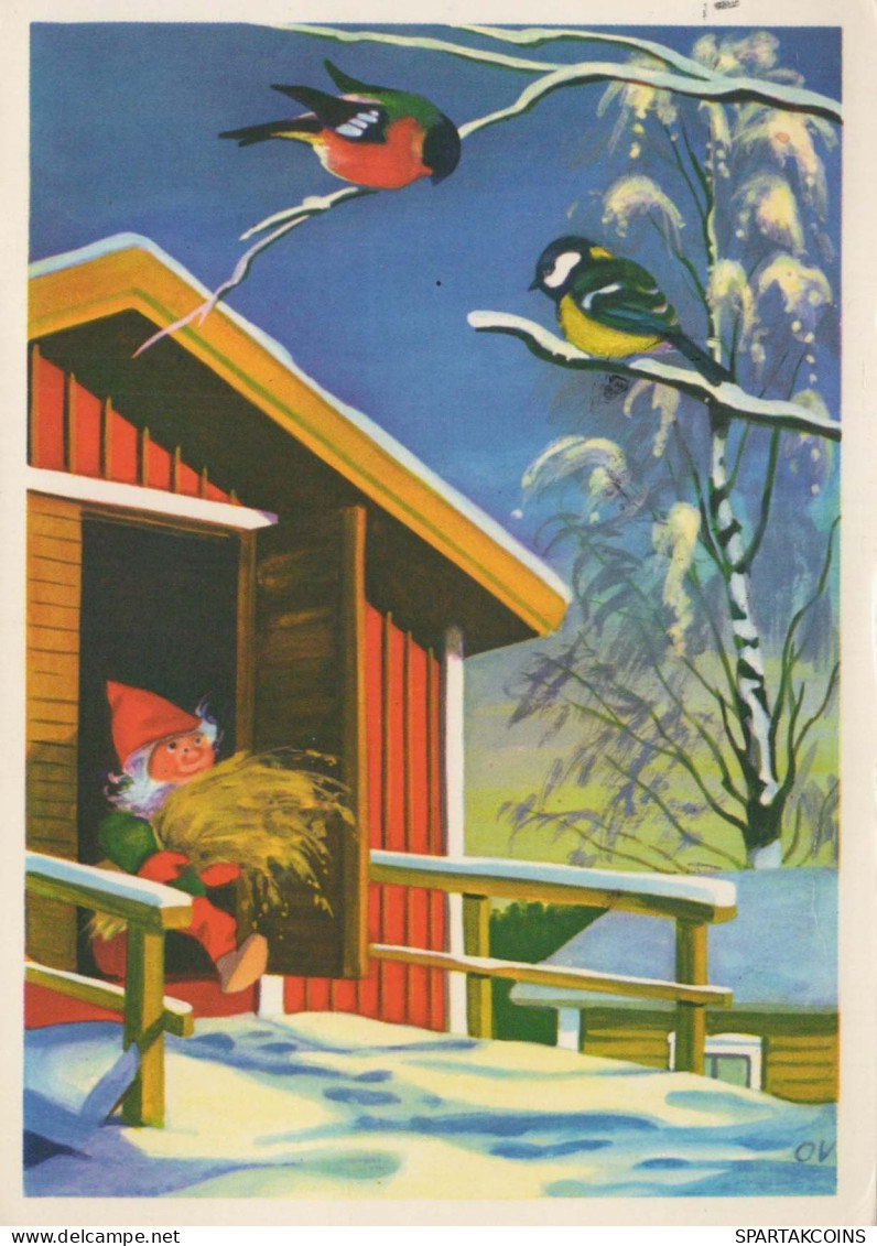 Happy New Year Christmas BIRD GNOME Vintage Postcard CPSM #PBB452.GB - Nouvel An