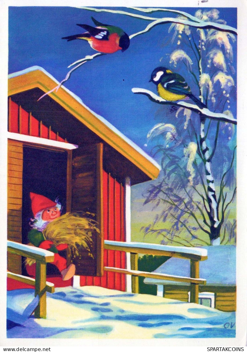 Happy New Year Christmas BIRD GNOME Vintage Postcard CPSM #PBB452.GB - Nouvel An