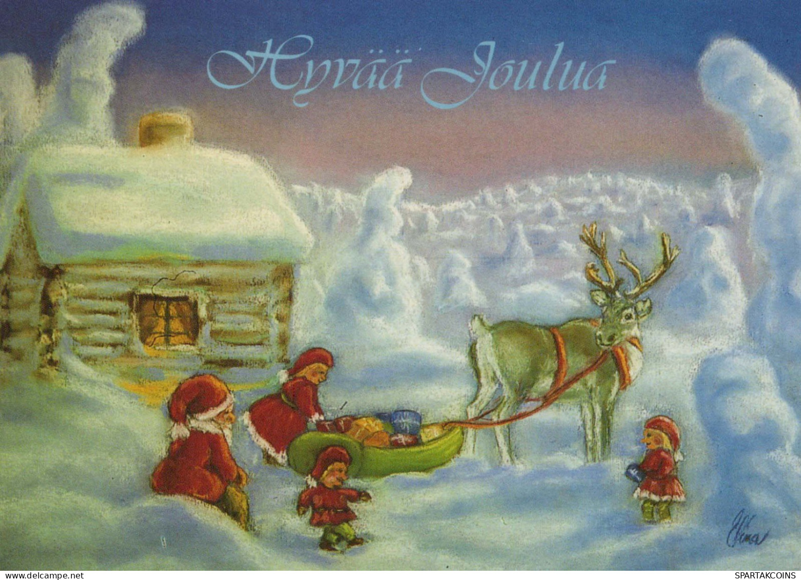 SANTA CLAUS Happy New Year Christmas DEER Vintage Postcard CPSM #PBB187.GB - Santa Claus