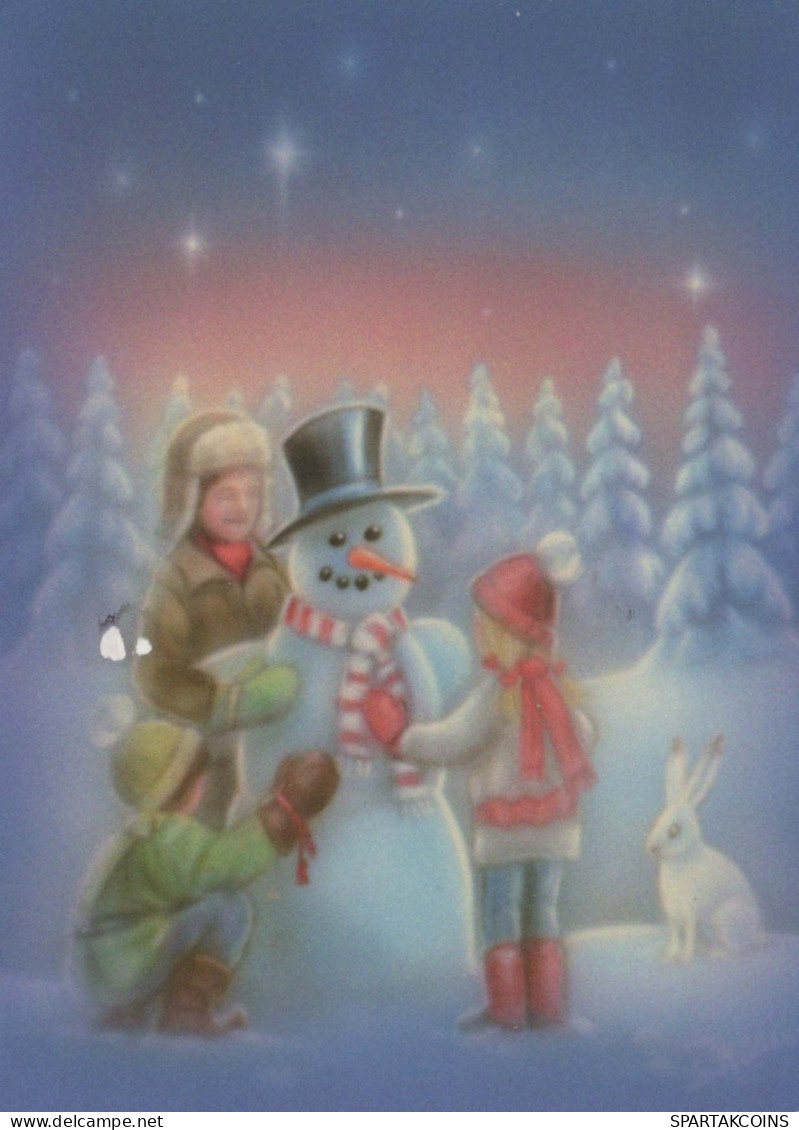 Happy New Year Christmas SNOWMAN CHILDREN Vintage Postcard CPSM #PBA477.GB - Anno Nuovo