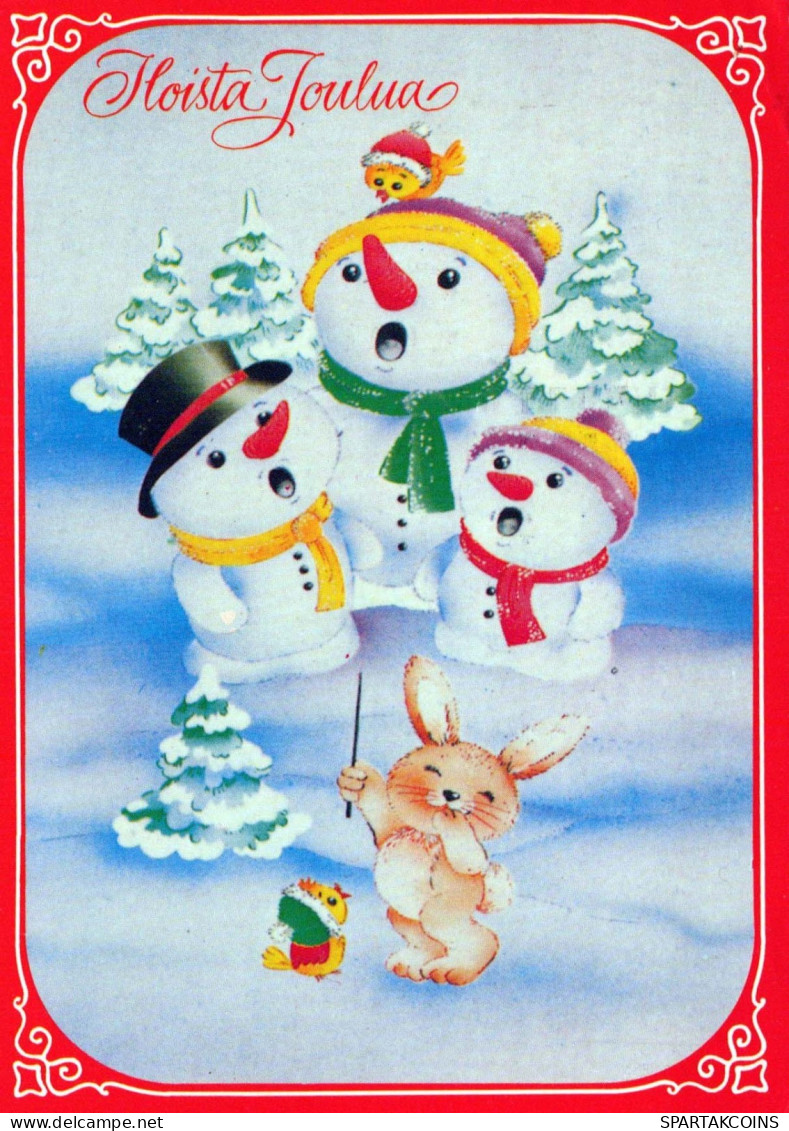 Happy New Year Christmas SNOWMAN Vintage Postcard CPSM #PAZ795.GB - Nouvel An