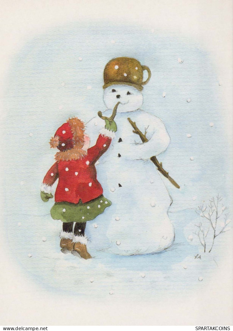 Happy New Year Christmas SNOWMAN CHILDREN Vintage Postcard CPSM #PAZ732.GB - Neujahr