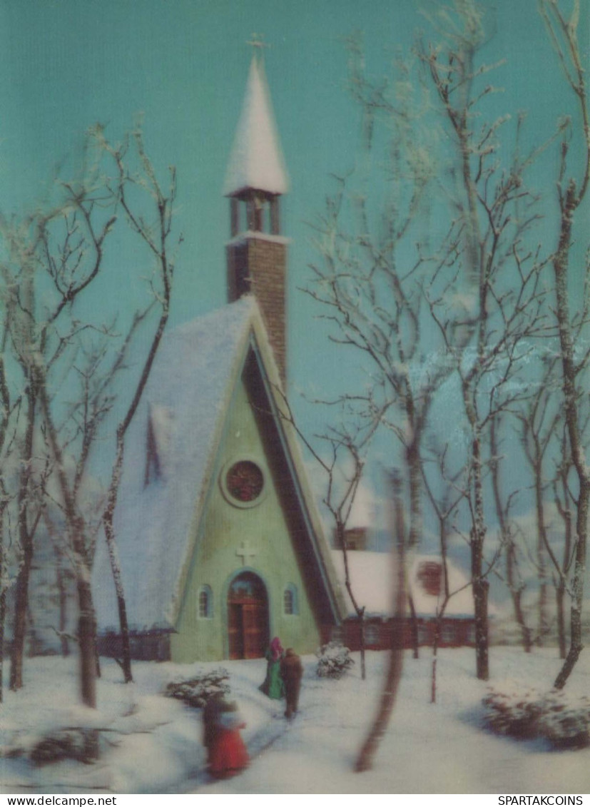 Buon Anno Natale CHIESA LENTICULAR 3D Vintage Cartolina CPSM #PAZ033.IT - New Year