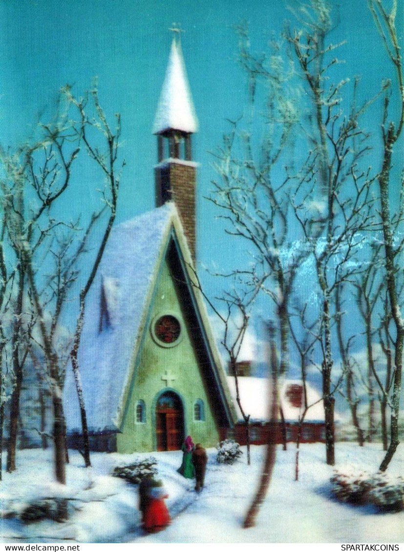 Buon Anno Natale CHIESA LENTICULAR 3D Vintage Cartolina CPSM #PAZ033.IT - New Year