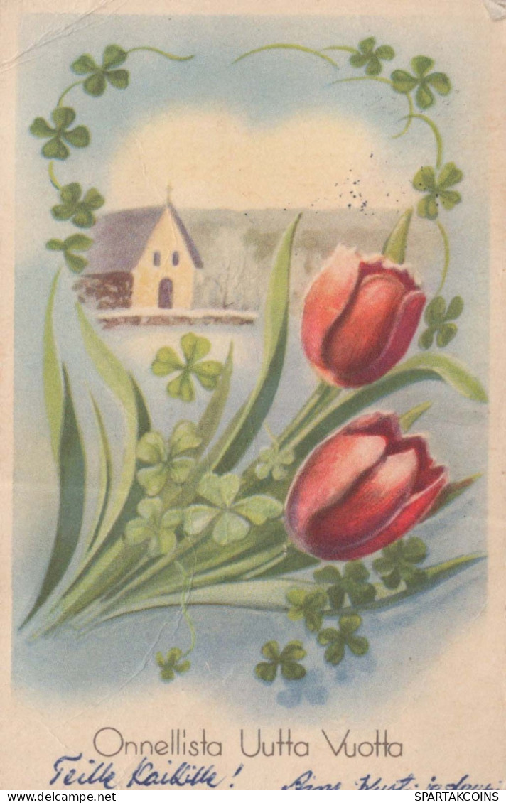 Buon Anno Natale FIORI Vintage Cartolina CPSMPF #PKD732.IT - Anno Nuovo